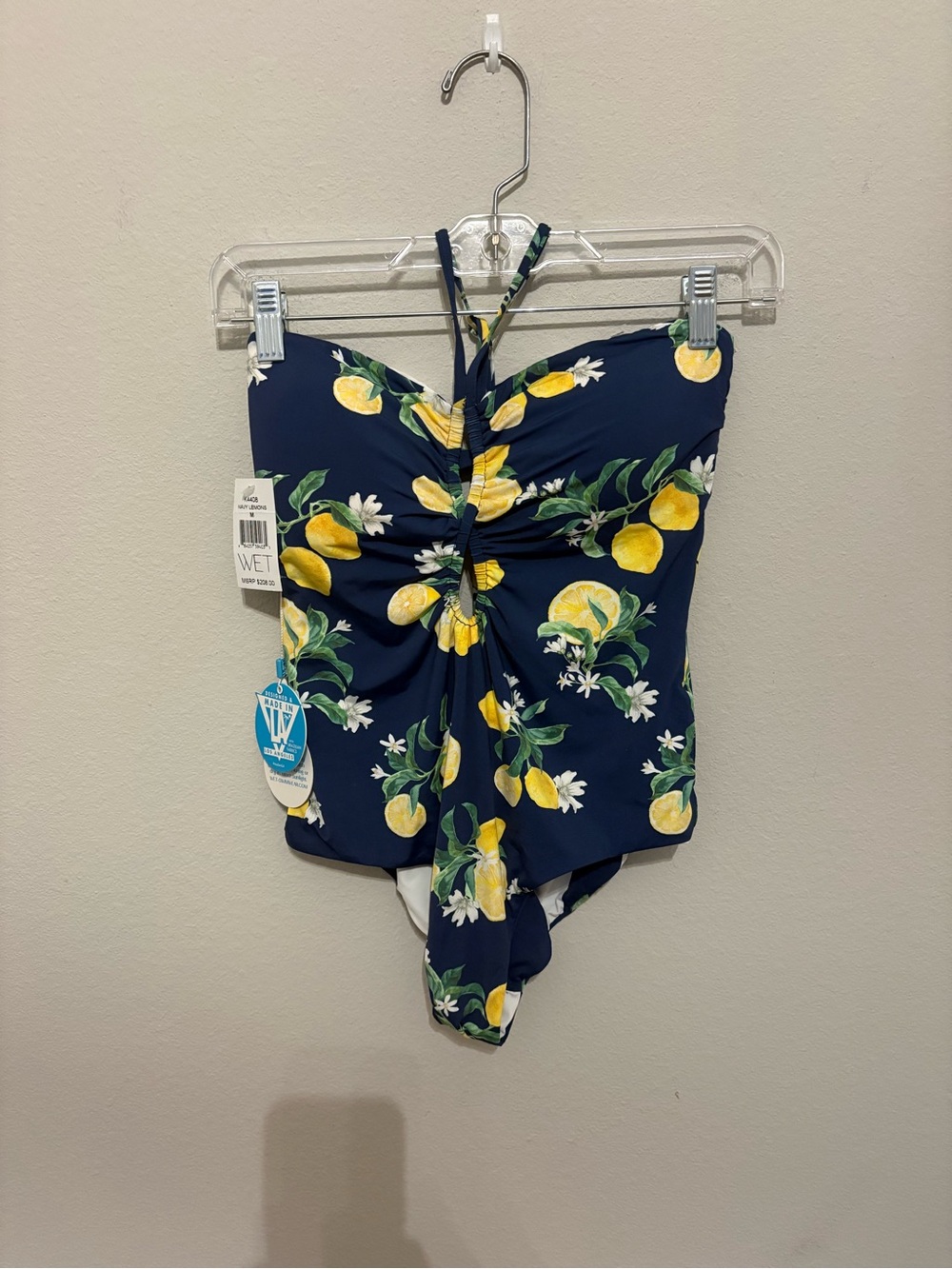NWT Navy Lemon-Print One-Piece Swimsuit M WET brand